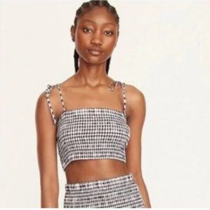 NWT J. Crew Black Gingham Smocked Halter Top